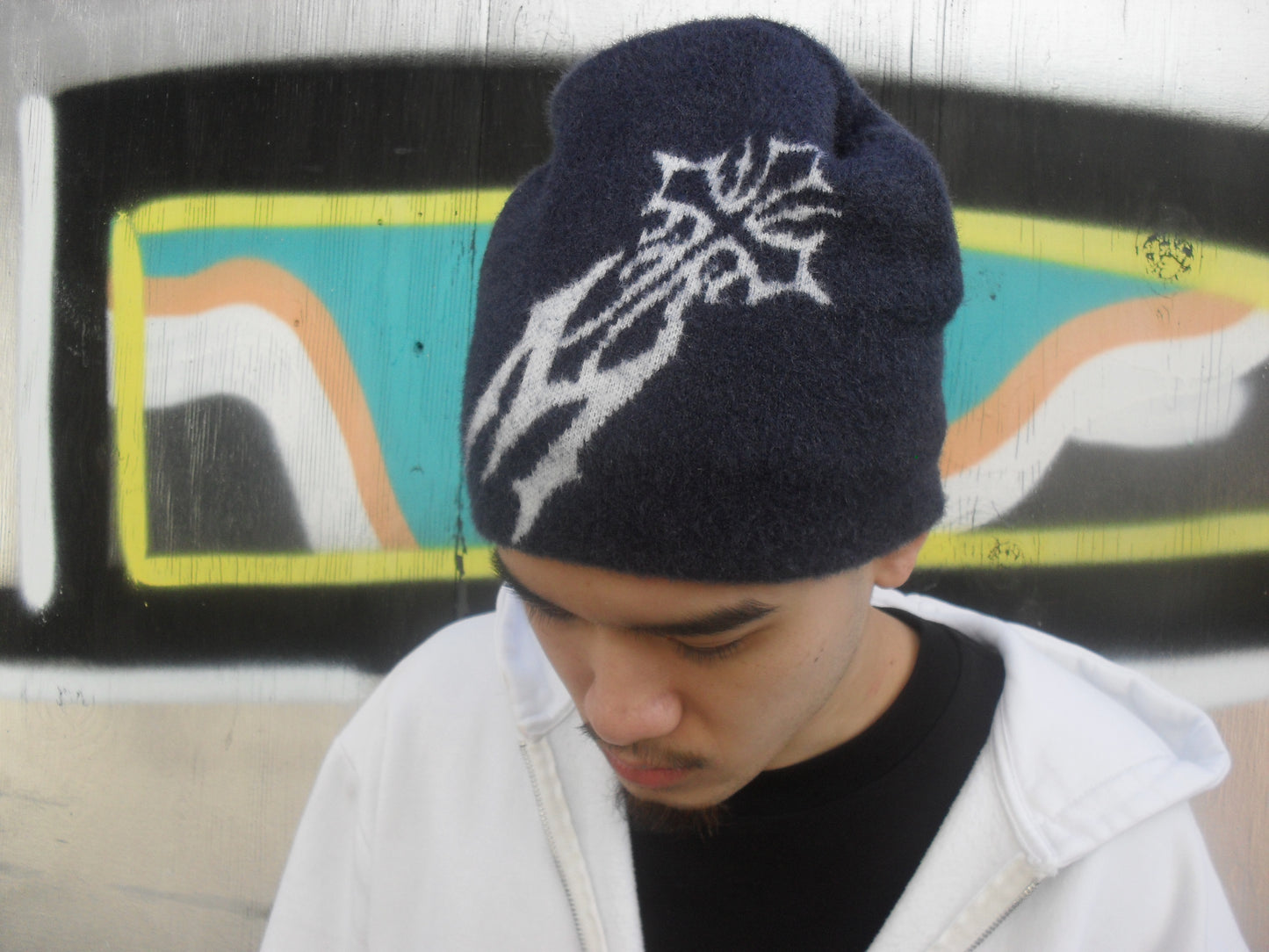 Navy Mohair Satin-Lined Beanie